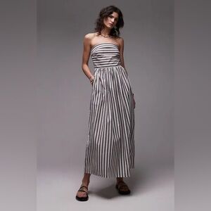 Topshop bandeau full hem dress in bleached stripe